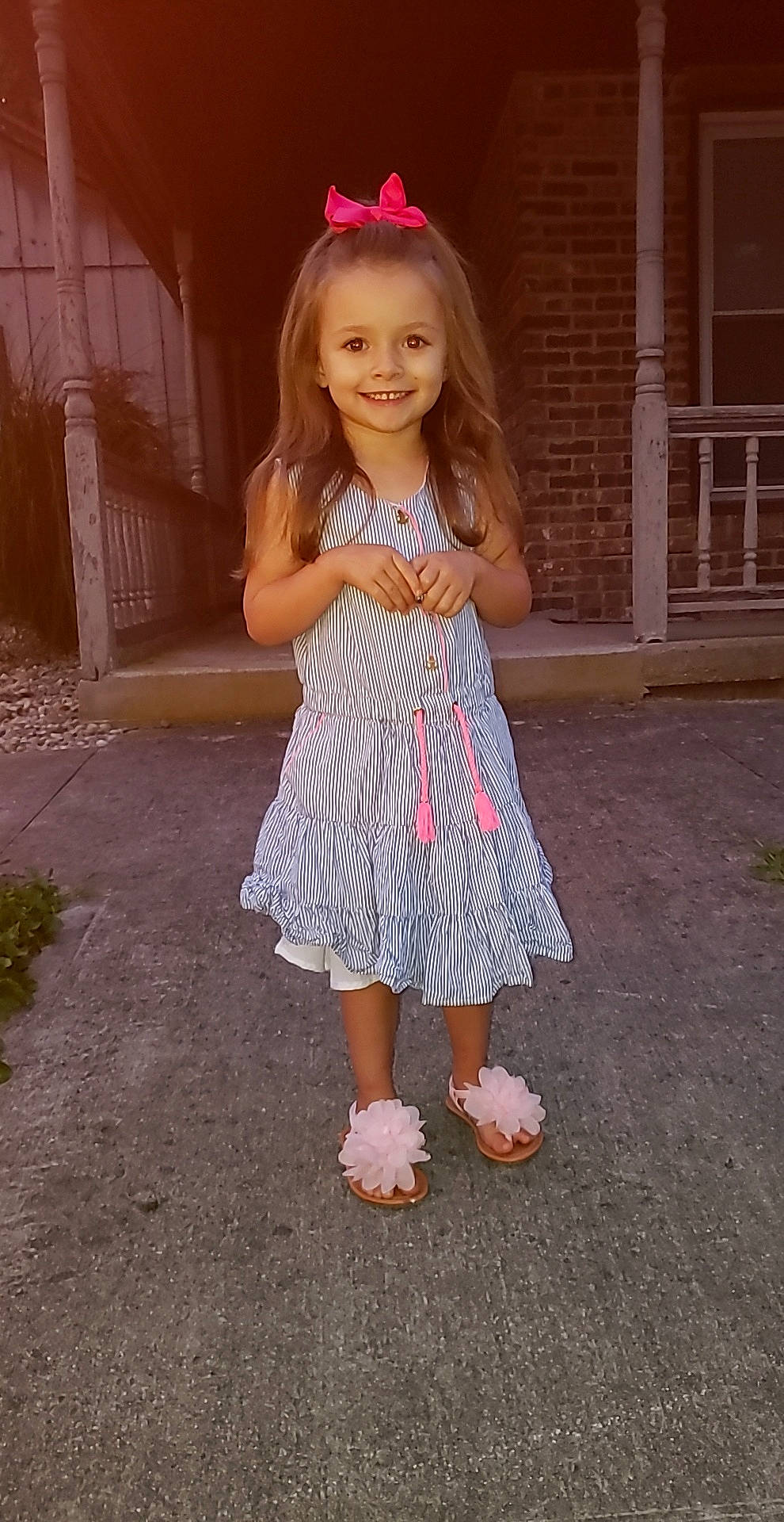 Mea is registered to the contest to win money with this photo: child, child_model, clothing, dress, fashion_accessory, joy, person, pink, smile, snapshot, standing, textile, toddler