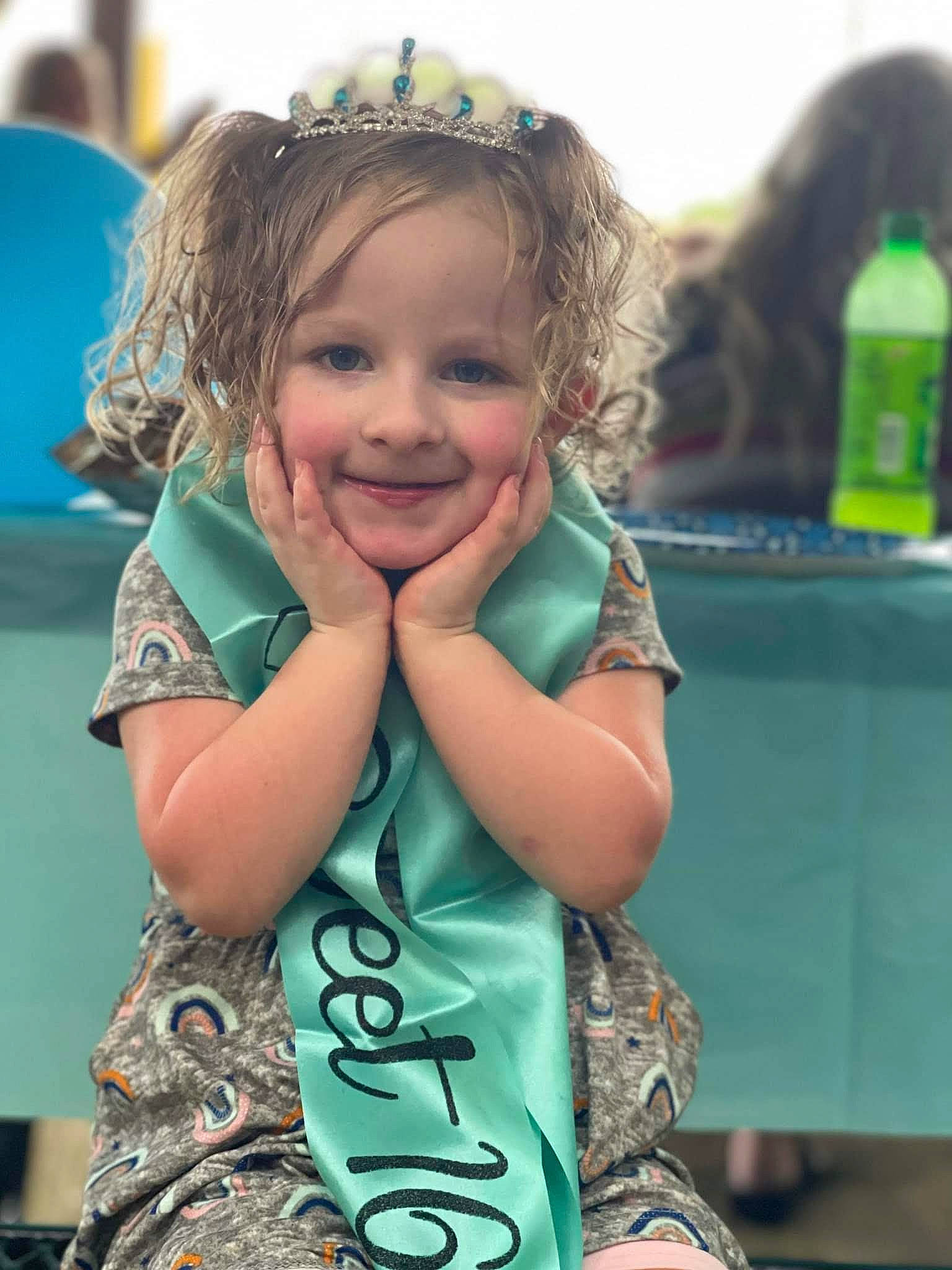 Addie joined the competition — help win amazing prizes! blue, chin, eye, fun, grass, hair, hairstyle, hand, happy, head, iris, joy, leisure, mouth, person, recreation, skin, sleeve, smile, summer