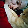Ohana Leeann joined the competition — help win amazing prizes! person, cat, paw, face, snuggling, closeup, red_clothing, pet, animal, indoor, feline, affection, cute, cozy, blurred, skin, piercing, resting, warm, intimate