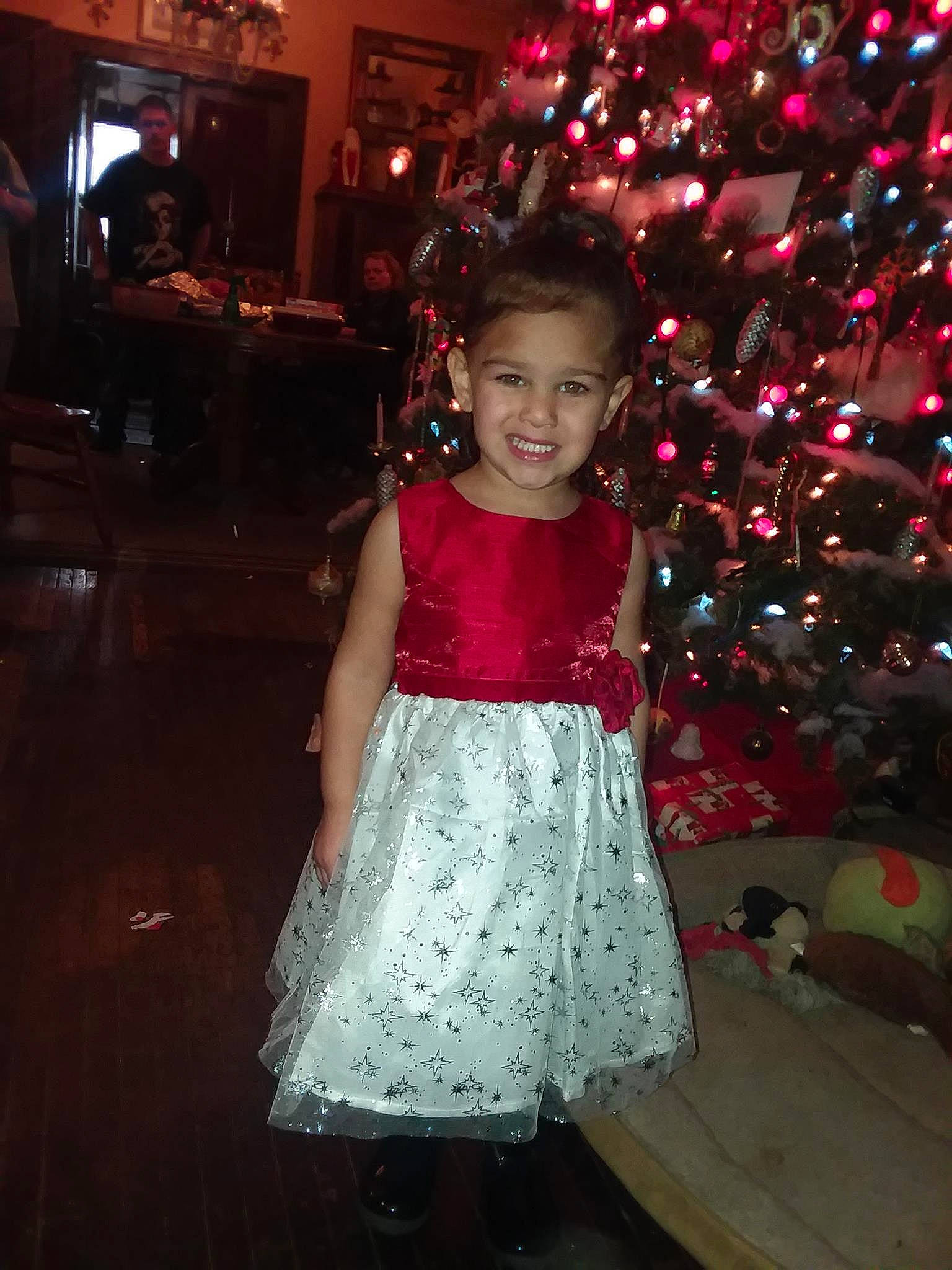 Ri'Niyah is registered to the contest to win money with this photo: child, christmas, costume, day, dress, event, fun, girl, holiday, joy, person, smile, standing, toddler, under_exposed