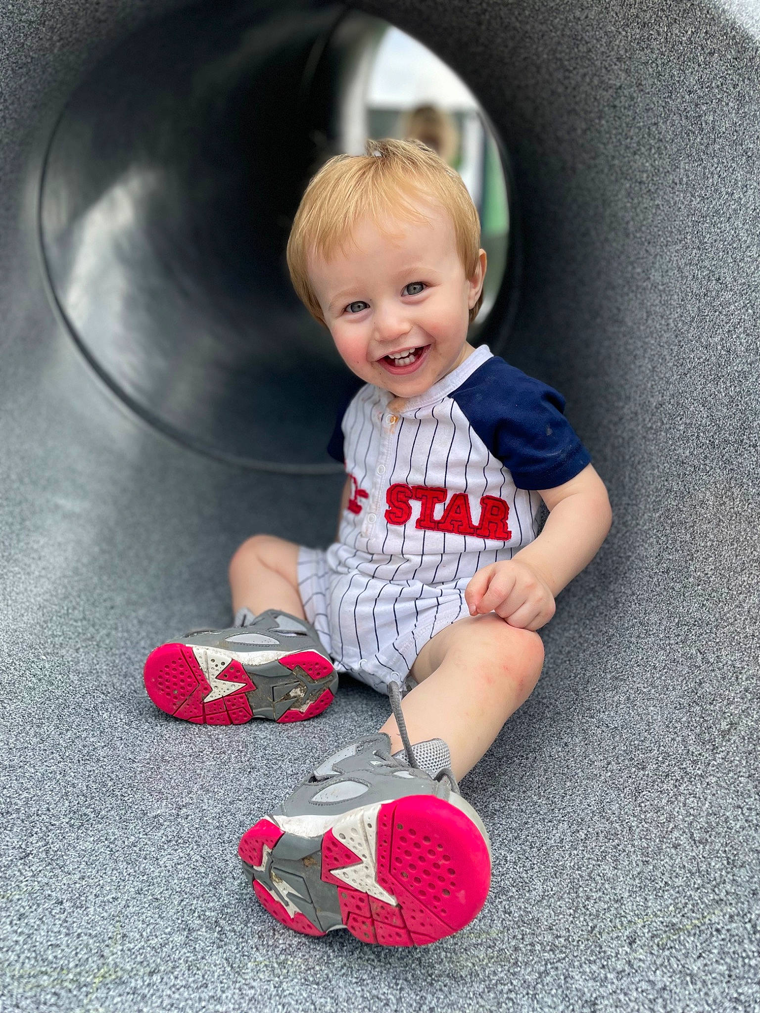 David joined the competition — help win amazing prizes! baby, baby_toddler_clothing, child, flash_photography, floor, flooring, fun, happy, human_leg, joy, knee, mammal, organ, person, sleeve, smile, sneakers, standing, t_shirt, toddler