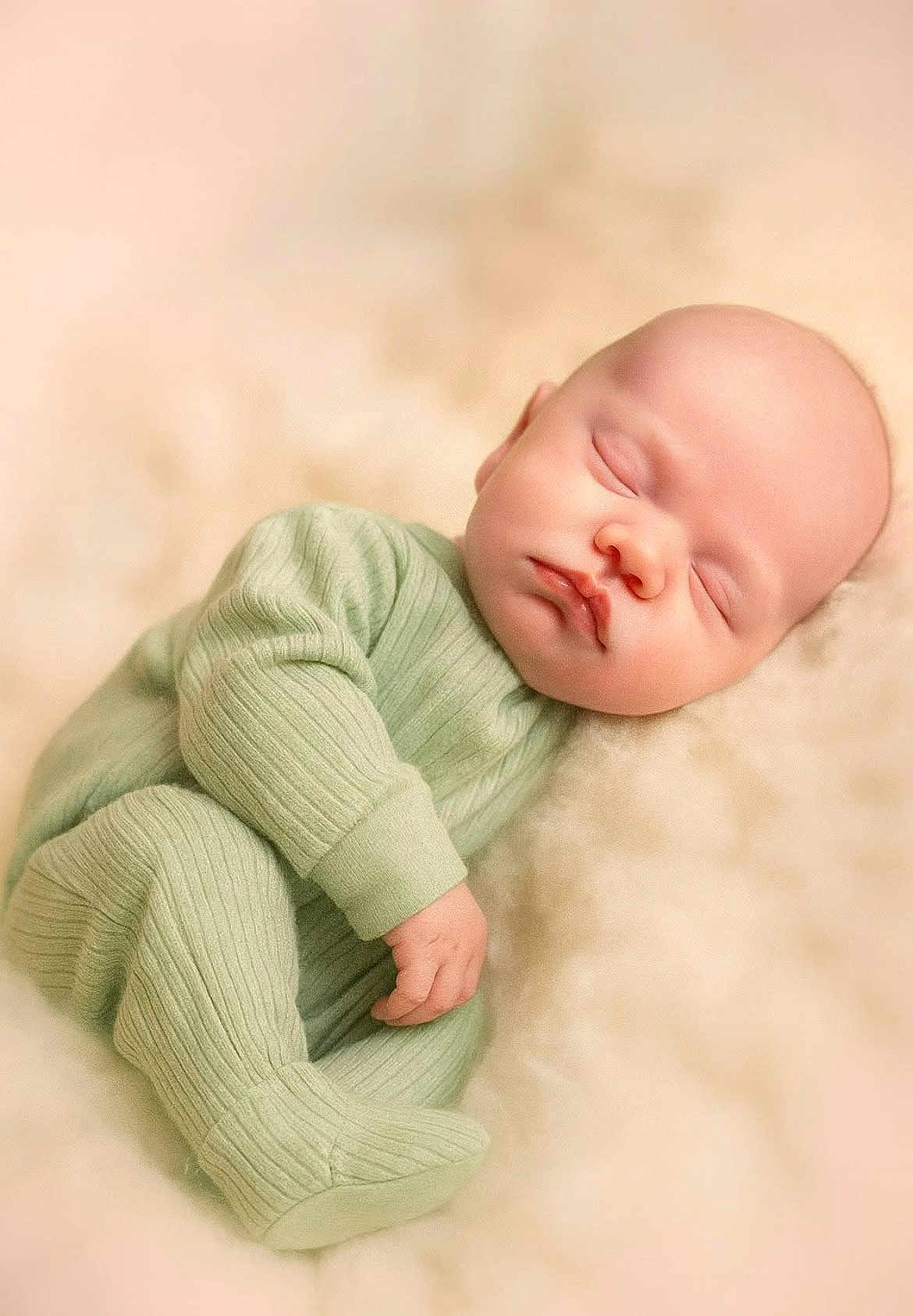 Leo joined the competition — help win amazing prizes! baby, sleeping, infant, onesie, mint_green, ribbed_clothing, soft_texture, fluffy_blanket, peaceful, cozy, newborn, resting, cute, portrait, child, nursery, soft_lighting, warm_colors, closeup, adorable