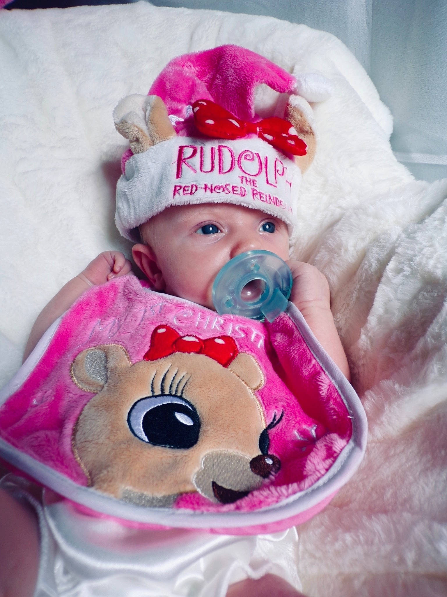Natalie joined the competition — help win amazing prizes! baby, beanie, cap, child, head, headgear, headwear, person, pink, stuffed_toy, teddy_bear, toddler