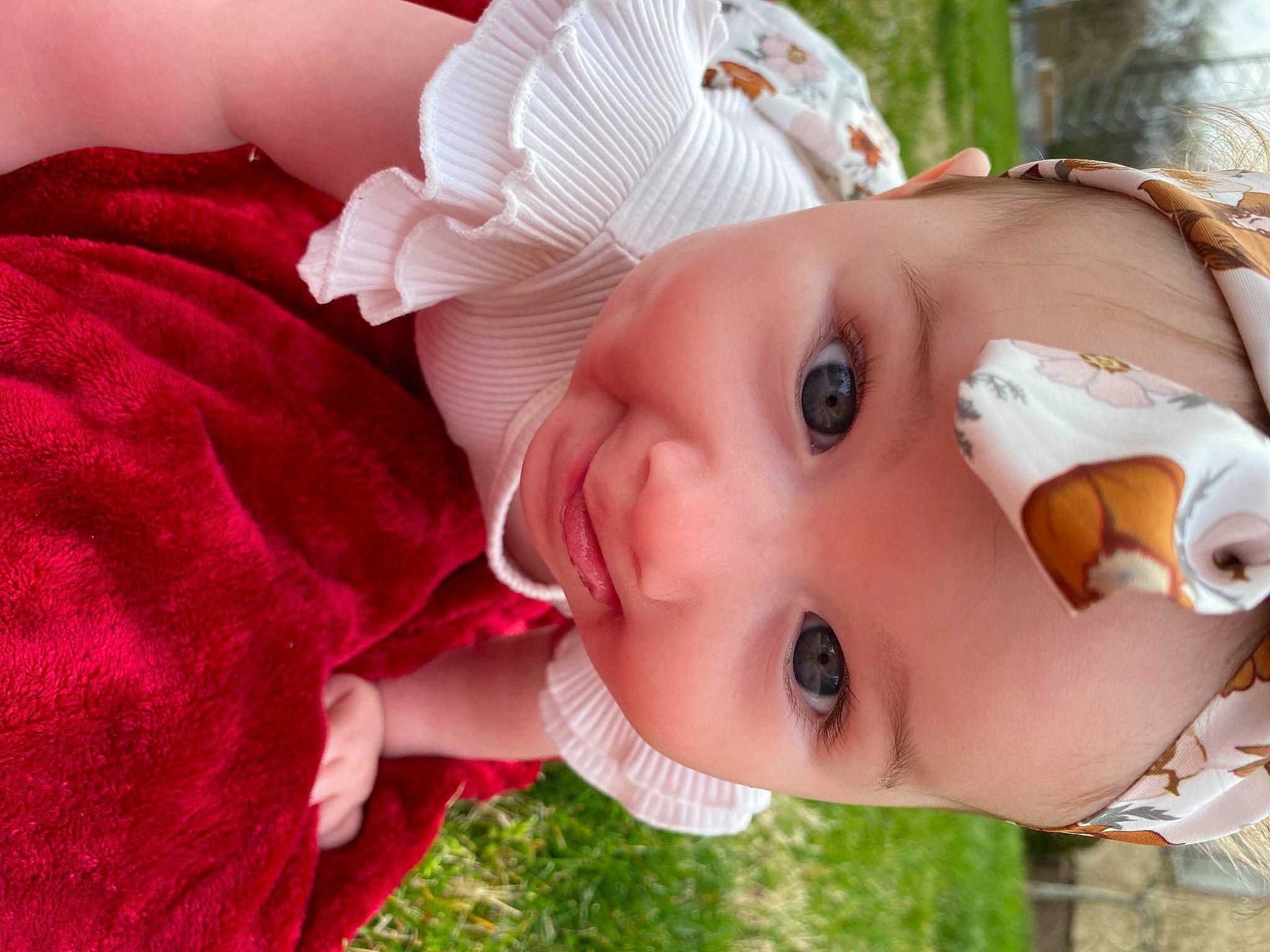 Kenzley is registered to the contest to win money with this photo: baby, baby_toddler_clothing, cheek, eye, eyelash, face, grass, happy, hat, head, headgear, iris, lip, mouth, nose, person, pink, plant, skin, sun_hat