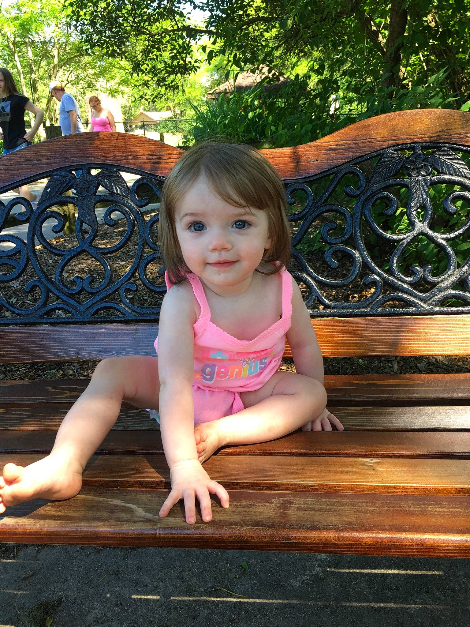 Peyton joined the competition — help win amazing prizes! beauty, botany, child, fawn, leisure, long_hair, person, pink, plant, sitting, smile, summer, toddler, tree, vacation, wood