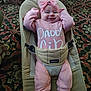 baby, infant, pink_bow, pink_outfit, babybjorn, smiling, sneakers, carpet, indoor, child, cute, seated, headwear, footwear, person, happy, clothing, patterned_floor, baby_seat, portrait