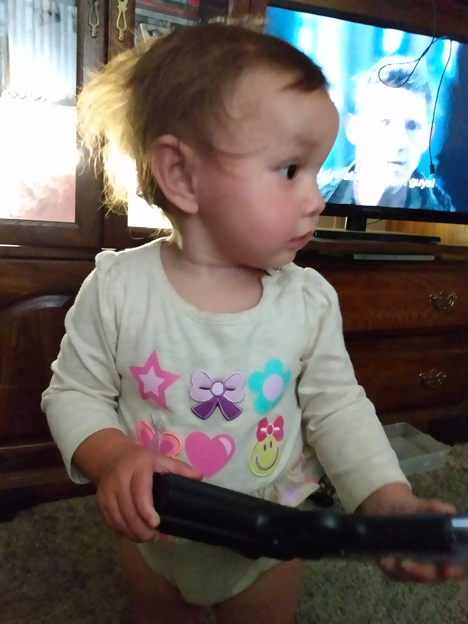 Luciana joined the competition — help win amazing prizes! baby, cheek, child, electronic_device, person, play, skin, smile, toddler