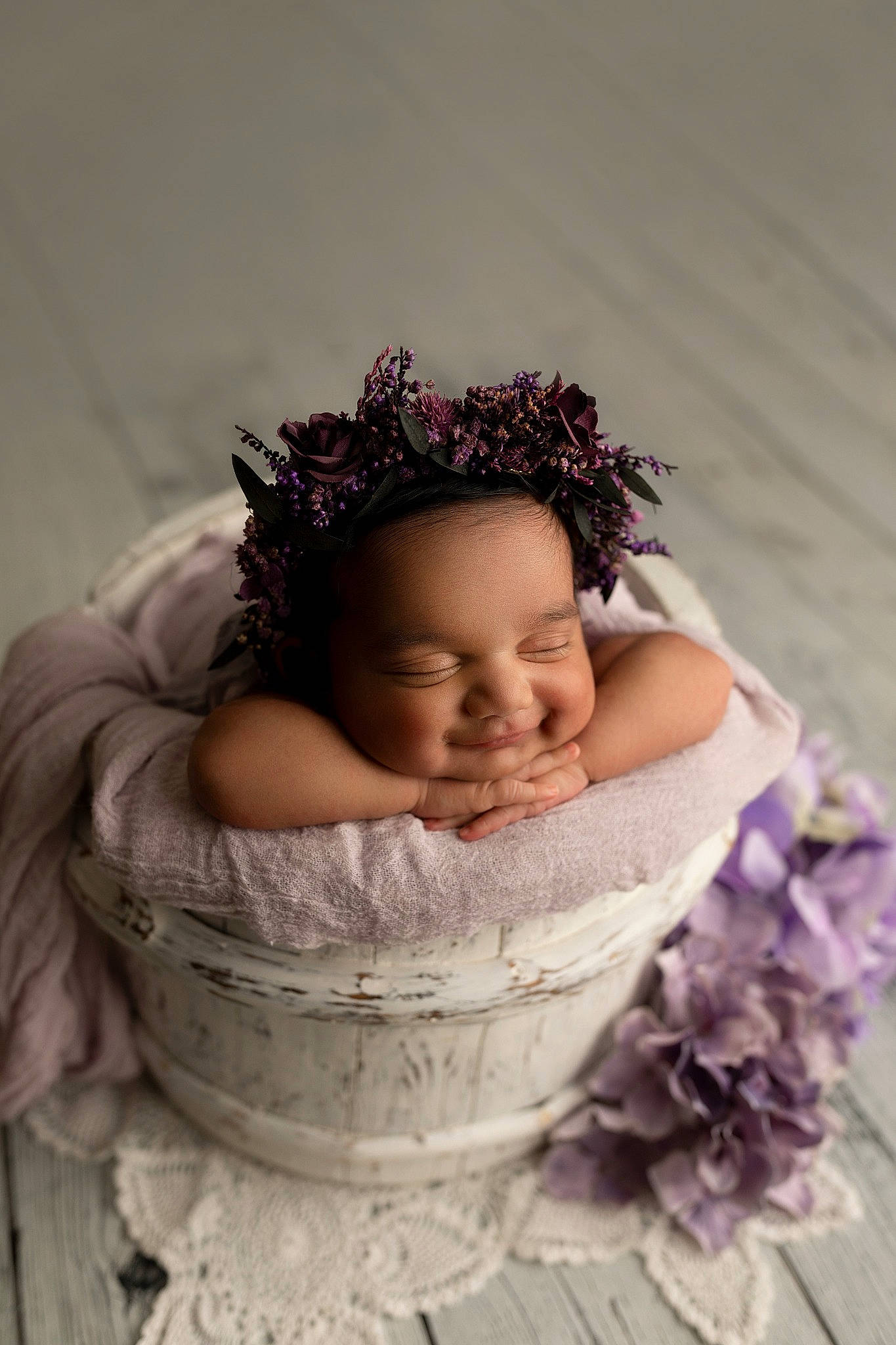 Varnika is registered to the contest to win money with this photo: baby, baby_toddler_clothing, bonnet, child_model, costume_accessory, cut_flowers, embellishment, facial_expression, flash_photography, hair_accessory, headband, headgear, headpiece, lavender, person, petal, photography, pink, portrait_photography, purple
