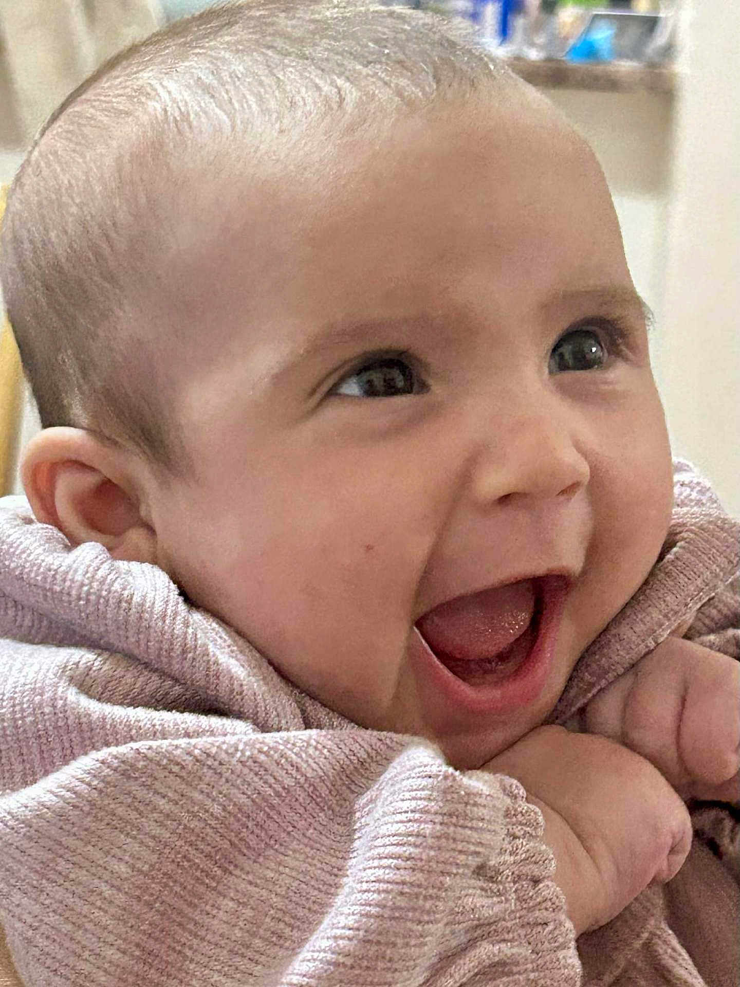 Dalia is registered to the contest to win money with this photo: baby, child, smile, happy, face, portrait, sweater, clothing, skin, indoor, infant, cute, closeup, head, eyes, mouth, hand, young, person, expression