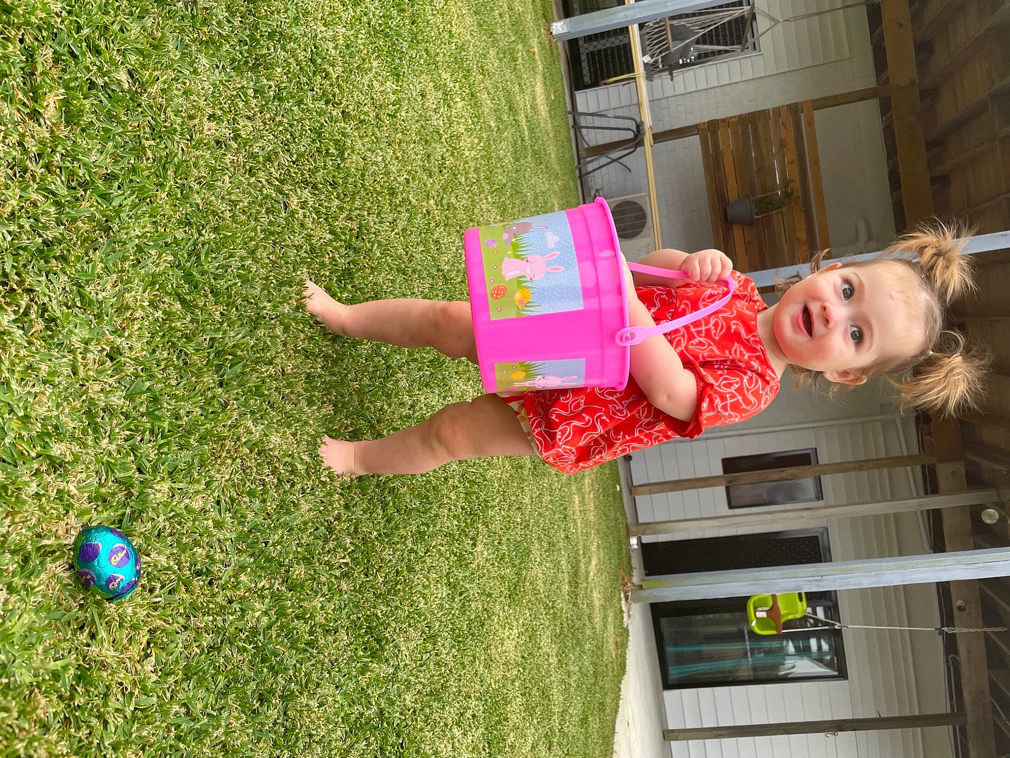 Ava Jane is registered to the contest to win money with this photo: baby_toddler_clothing, ball, child, daytime, fun, grass, happy, lawn, leisure, magenta, people_in_nature, person, plant, play, recreation, smile, spring, summer, toddler, toy