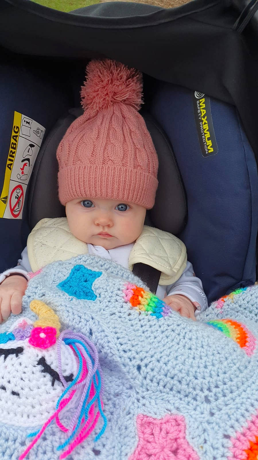 Maisie is registered to the contest to win money with this photo: art, baby, baby_toddler_clothing, cap, cheek, child, comfort, craft, creative_arts, doll, headgear, headwear, knit_cap, outerwear, person, pink, product, skin, textile, toy