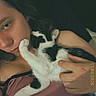 Youki a rejoint le concours — aidez-le/la à gagner de superbes lots ! person, cat, black_and_white_cat, cuddle, indoor, close_up, paw, face, bed, blanket, human_hand, skin, hair, sleepwear, nostalgic, timestamp, vintage_filter, relaxation, affection, cute