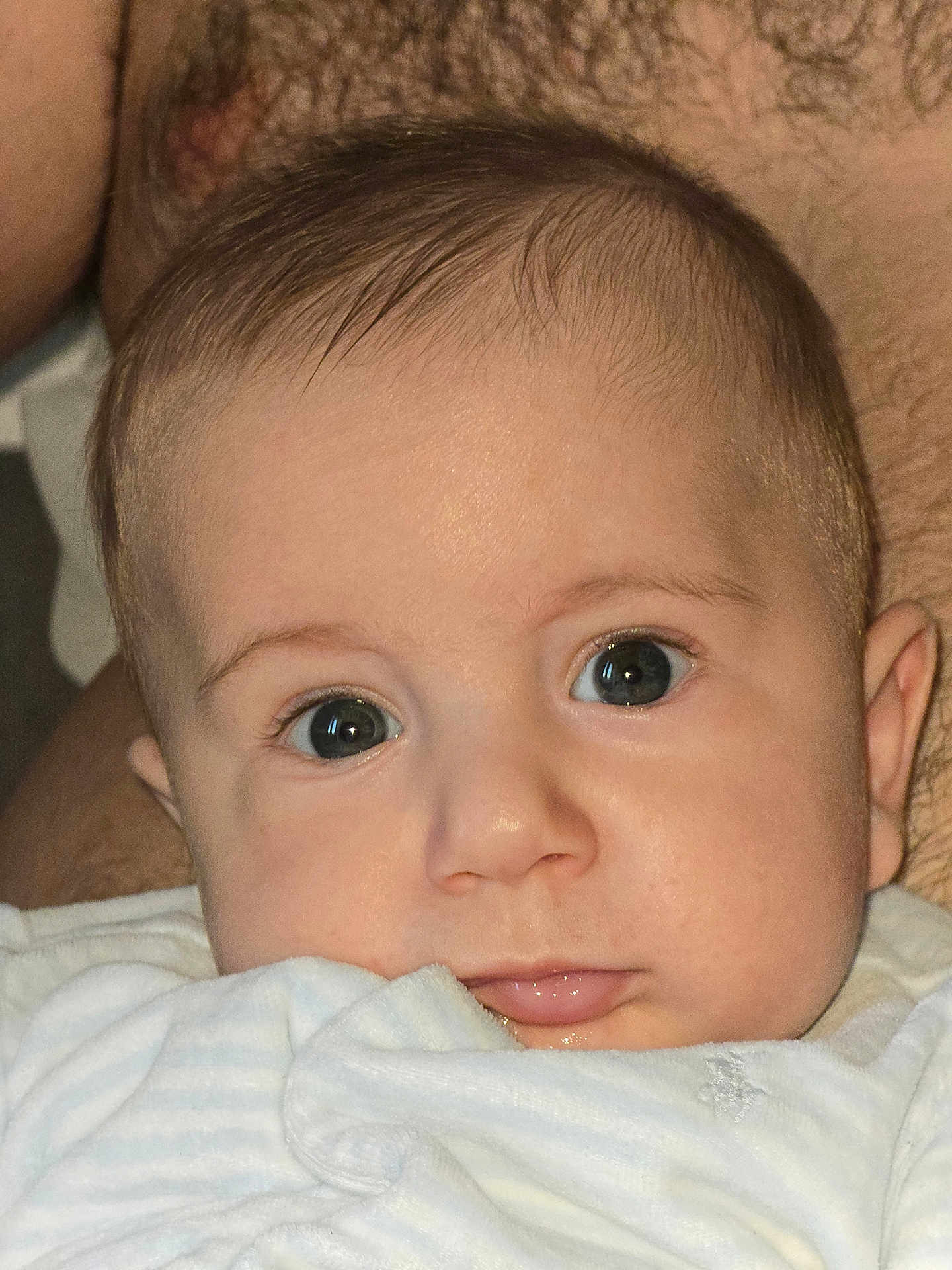 Matteo joined the competition — help win amazing prizes! baby, infant, face, eyes, mouth, blanket, skin, hair, close_up, portrait, expression, child, cute, young, person, indoors, newborn, soft, warm, cozy