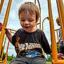 Uhtred is registered to the contest to win money with this photo: child, boy, playground, playground_equipment, yellow_bars, hot_wheels_tshirt, ripped_jeans, outdoor, cloudy_sky, smiling, happy, casual_clothing, two_children, grass, trees, daylight, fun, young, hands, playing