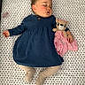 Zoë joined the competition — help win amazing prizes! baby, sleeping, dress, blue_dress, tights, plush_toy, blanket, polka_dot, infant, child, cute, rest, nap, soft_toy, indoors, portrait, peaceful, comfort, hand, face
