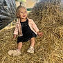 Kamyla a rejoint le concours — aidez-le/la à gagner de superbes lots ! background, blond_hair, child, curious, cute, dress, farm, happy, hay, jacket, nature, outdoor, playful, portrait, rustic, sandals, sitting, smiling, sunlight, toddler