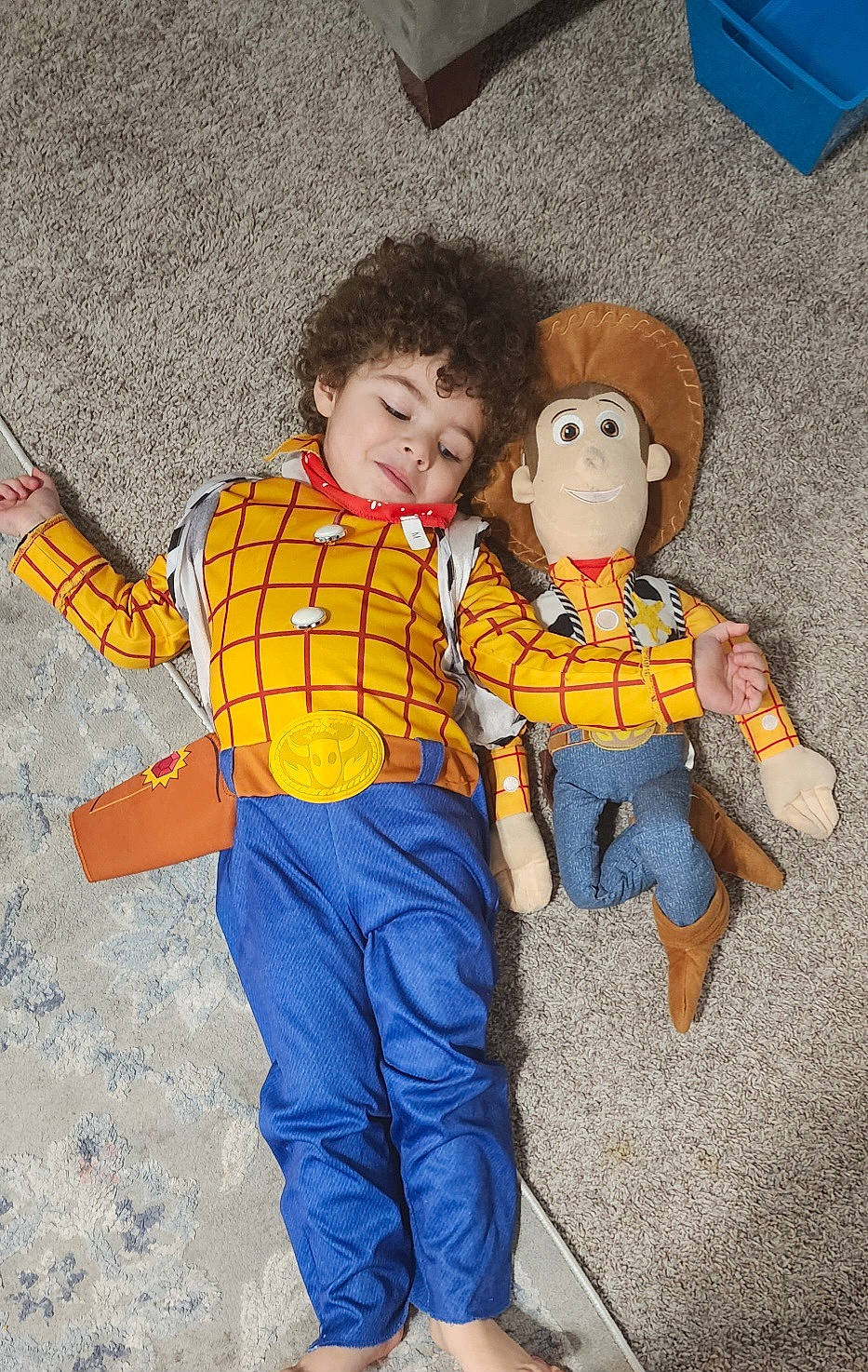 Greyson joined the competition — help win amazing prizes! arm, child, costume, fictional_character, flooring, fun, gesture, happy, leg, orange, pattern, person, personal_protective_equipment, play, sitting, sleeve, t_shirt, textile, toddler, toy