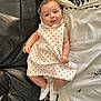 Milaya a rejoint le concours — aidez-le/la à gagner de superbes lots ! baby, infant, dress, white_dress, red_hearts, shoes, white_shoes, pearls, bow, blanket, black_leather, couch, pattern, face, smile, blue_eyes, skin, hand, foot, cute
