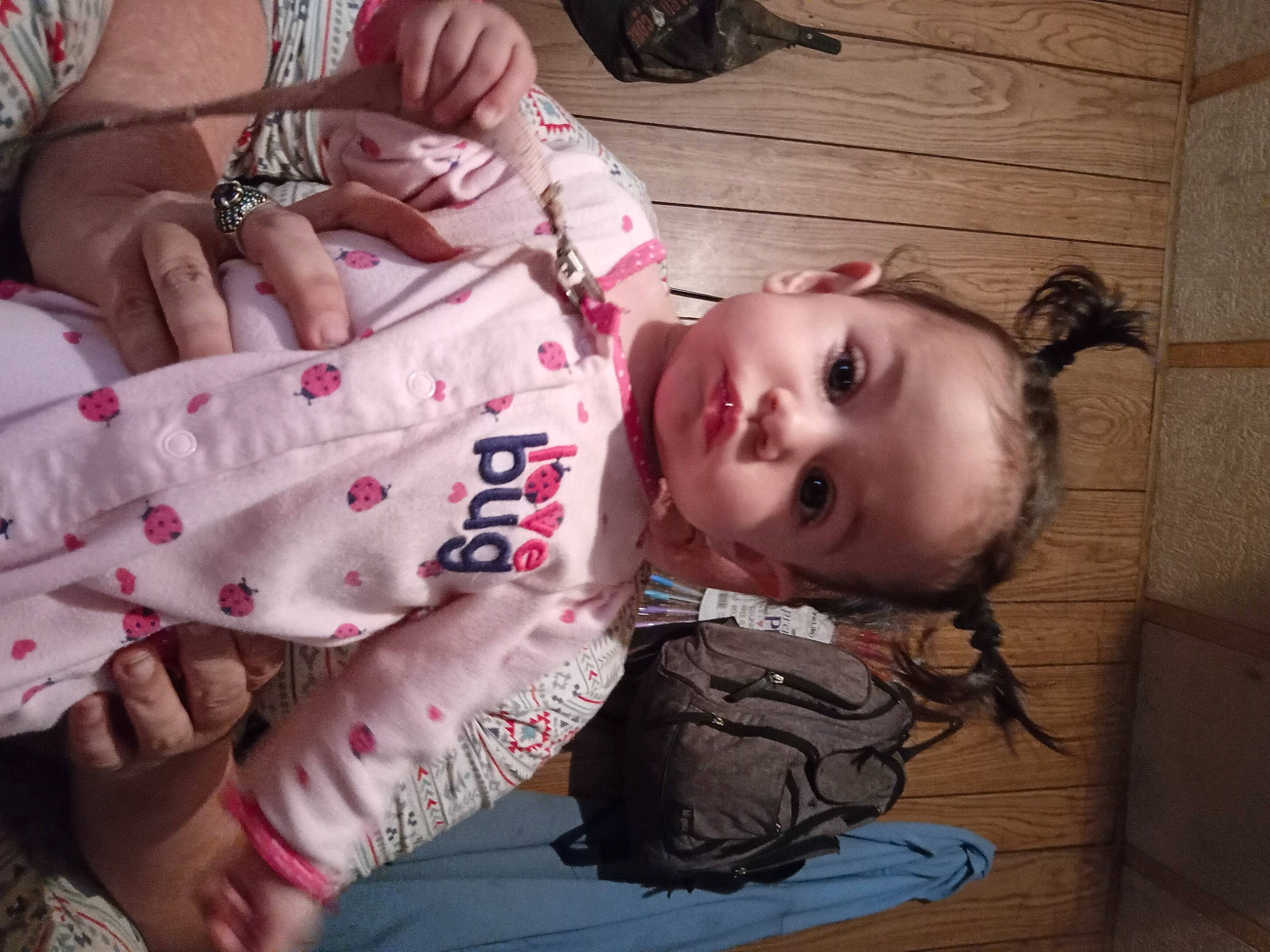 Emerald is registered to the contest to win money with this photo: baby, baby_toddler_clothing, carmine, cheek, child, comfort, eyelash, flesh, fur, happy, nail, pattern, person, sitting, skin, sleeve, toddler, wood