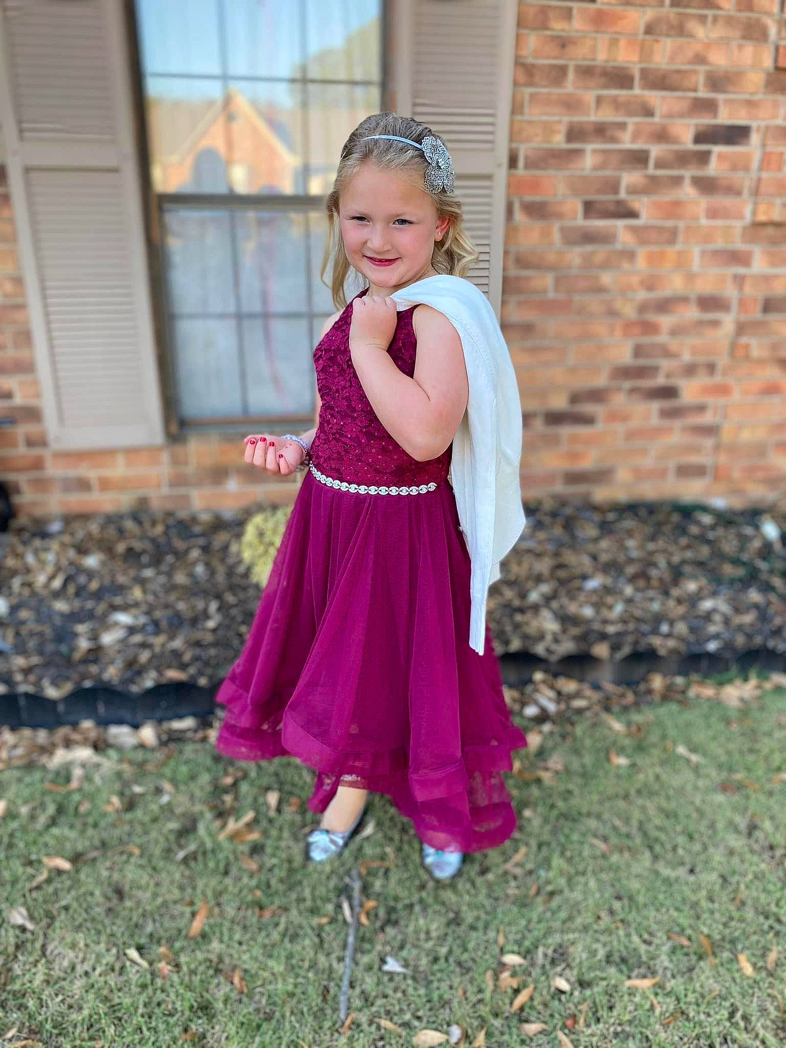 Lakelyn joined the competition — help win amazing prizes! baby_toddler_clothing, brick, day_dress, dress, electric_blue, event, fashion_accessory, fashion_design, formal_wear, fun, grass, happy, jewellery, joy, magenta, pattern, people_in_nature, person, sleeve, smile