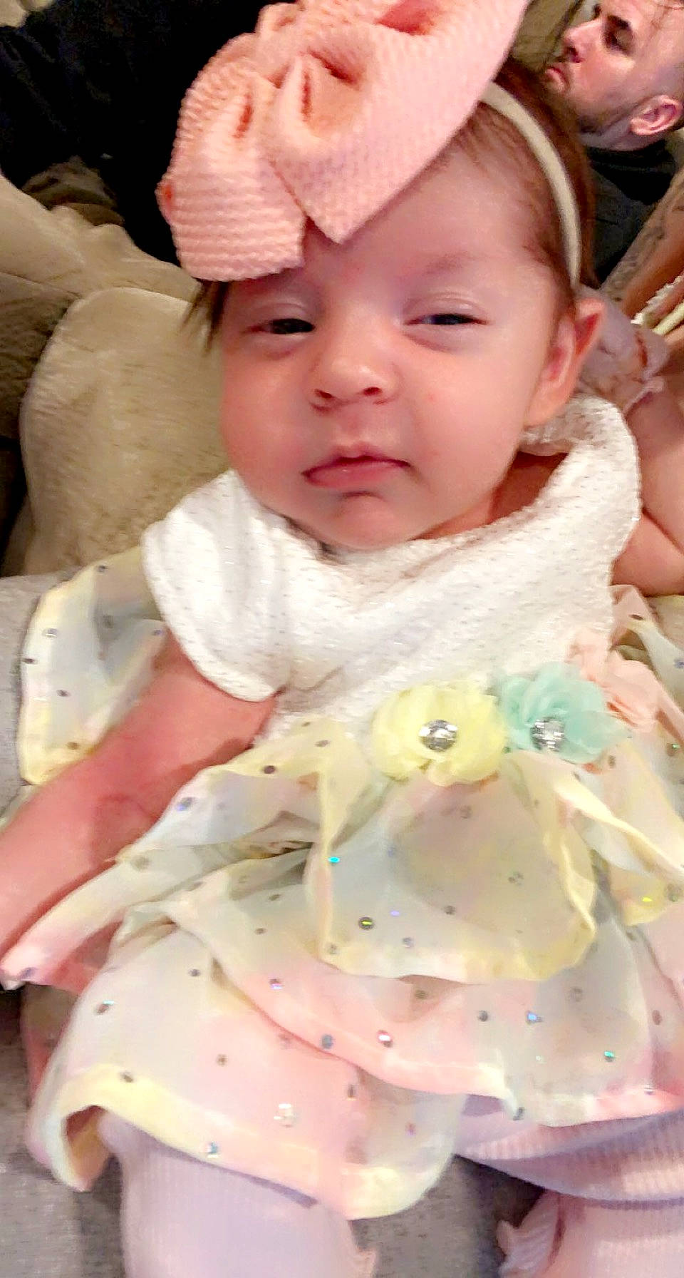 Sophia joined the competition — help win amazing prizes! baby, baby_toddler_clothing, beauty, cap, cheek, child, chin, dress, eye, eyelash, face, happy, lip, mouth, nose, person, petal, pink, skin, toddler