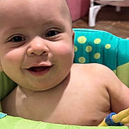 Jesse is registered to the contest to win money with this photo: baby, cheeks, child, closeup, colorful, comfort, cute, expression, face, happiness, head, indoor, infant, person, play, seat, skin, smile, toy, young