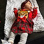 baby, infant, pacifier, red_dress, plaid, headband, deer_applique, white_blanket, white_shoes, cozy, cute, child, lying_down, soft_texture, floor, indoors, small_hands, toddler, fashion, accessory