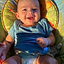 baby, smiling, diaper, blue_shirt, baby_seat, colorful, indoor, happy, child, infant, cute, chubby_cheeks, light, person, seat, comfort, young, portrait, hand, skin