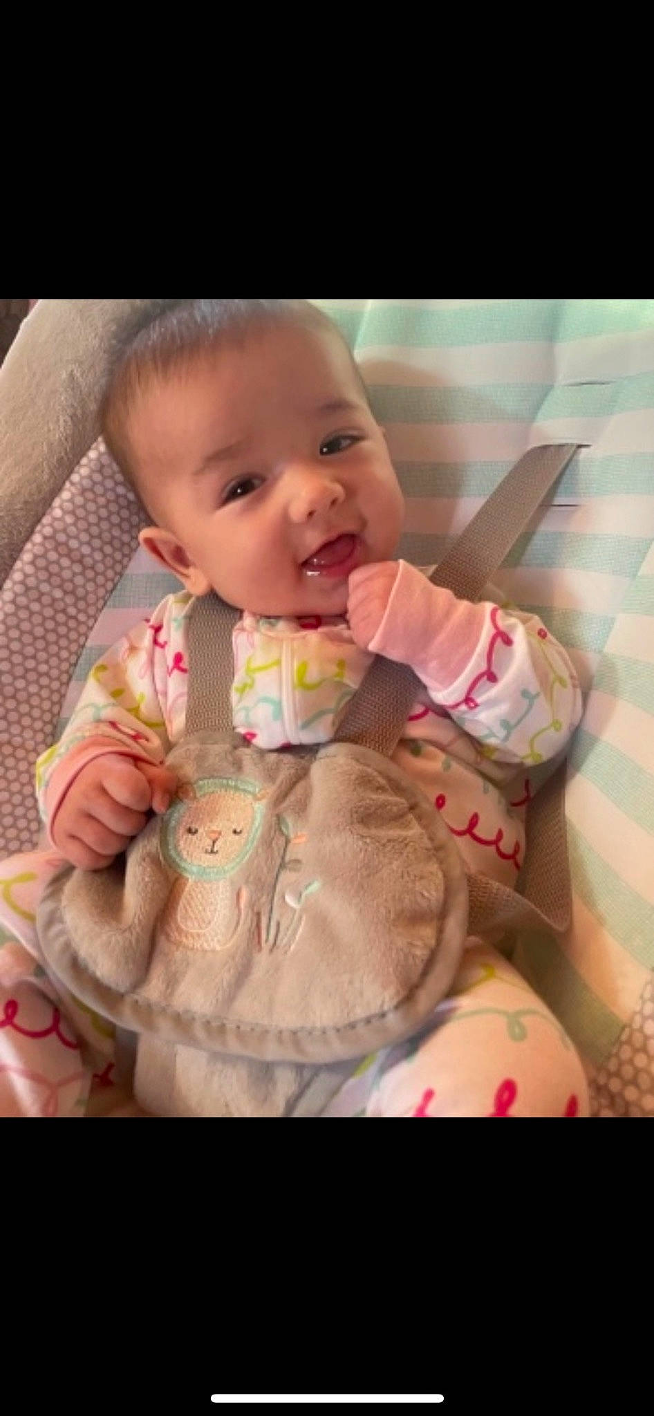 Sadie-mae joined the competition — help win amazing prizes! baby, baby_products, baby_toddler_clothing, bib, cheek, child, comfort, cool, eyelash, finger, happy, lip, mouth, nose, pattern, person, pink, sitting, skin, sleeve