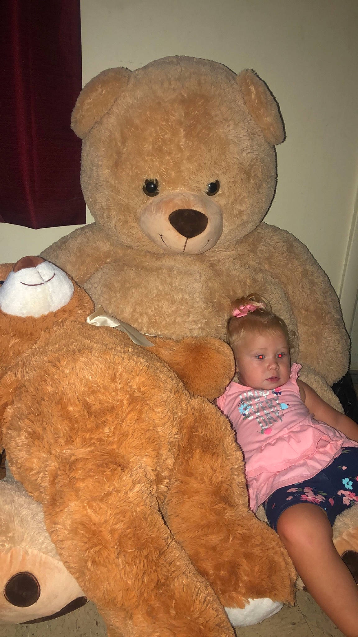 Madalyn joined the competition — help win amazing prizes! baby, baby_toddler_clothing, bear, brown, brown_bear, comfort, couch, fur, happy, hat, person, pink, plush, snout, stuffed_toy, sun_hat, teddy_bear, textile, toddler, toy