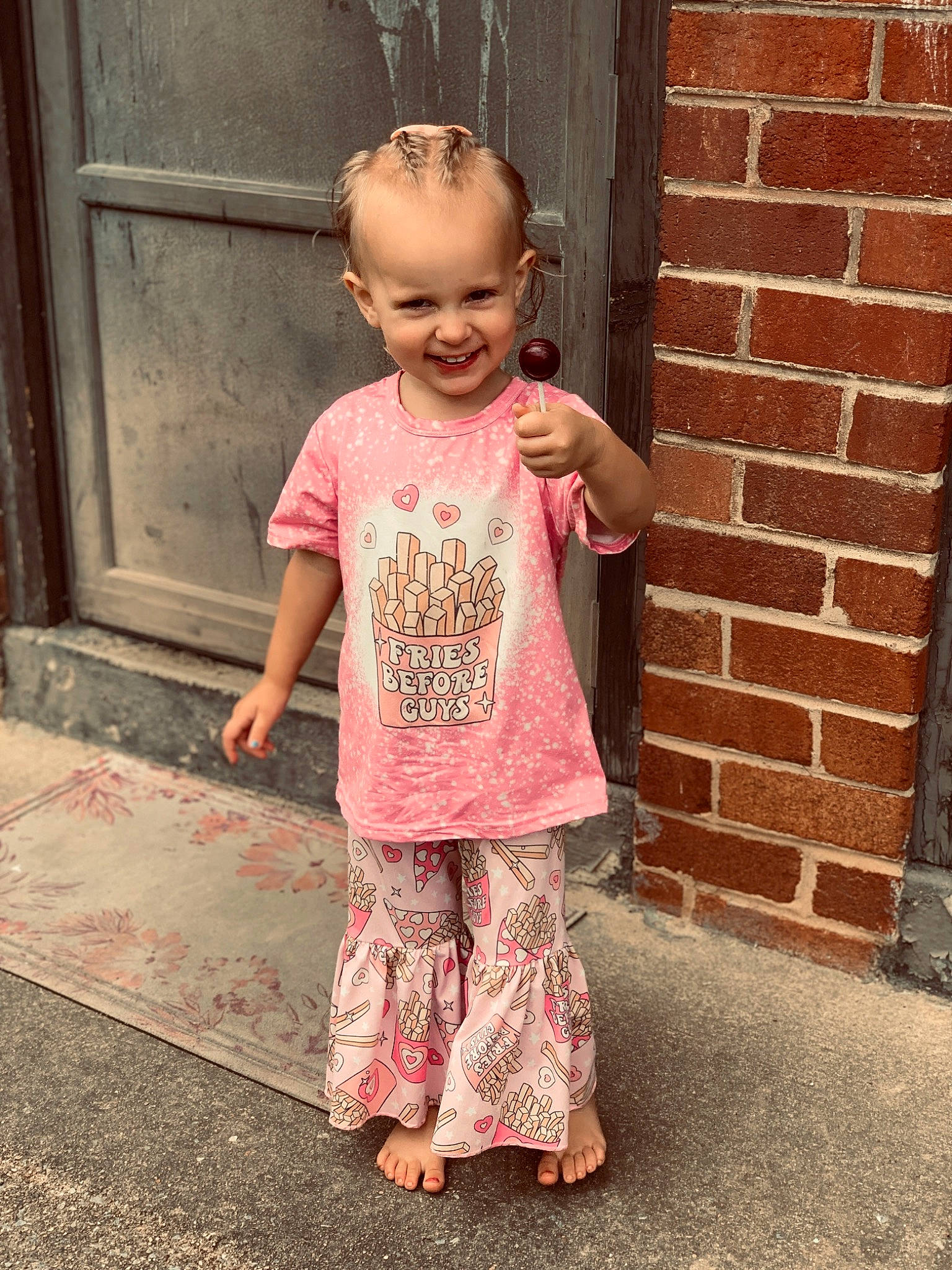 Kimber joined the competition — help win amazing prizes! baby, baby_toddler_clothing, brick, brickwork, child, door, eye, face, hair, happy, head, joy, magenta, pattern, person, pink, sleeve, smile, t_shirt, tints_and_shades