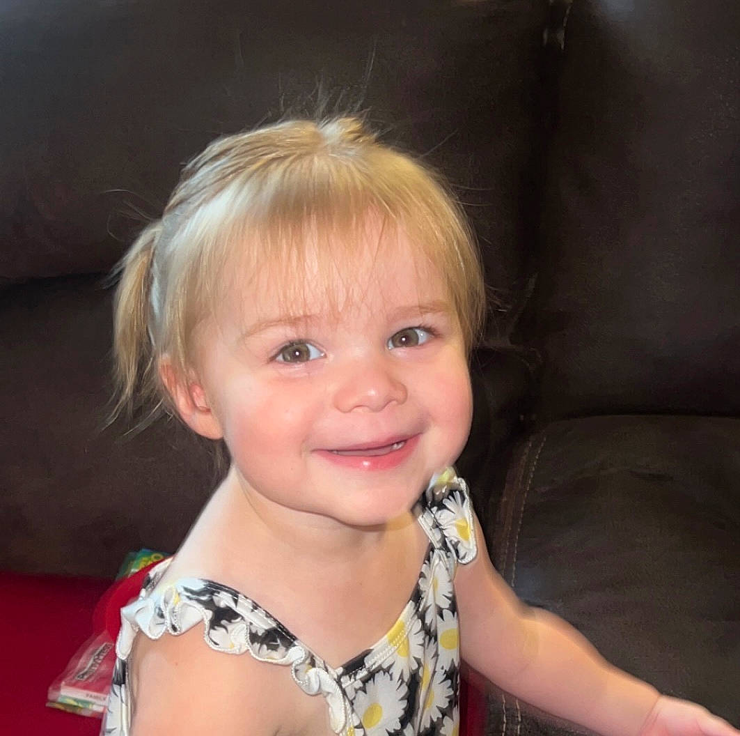 Maeley joined the competition — help win amazing prizes! baby_toddler_clothing, bangs, blond, cheek, chin, ear, eye, eyelash, fun, happy, head, iris, joy, lip, neck, nose, person, skin, sleeve, smile