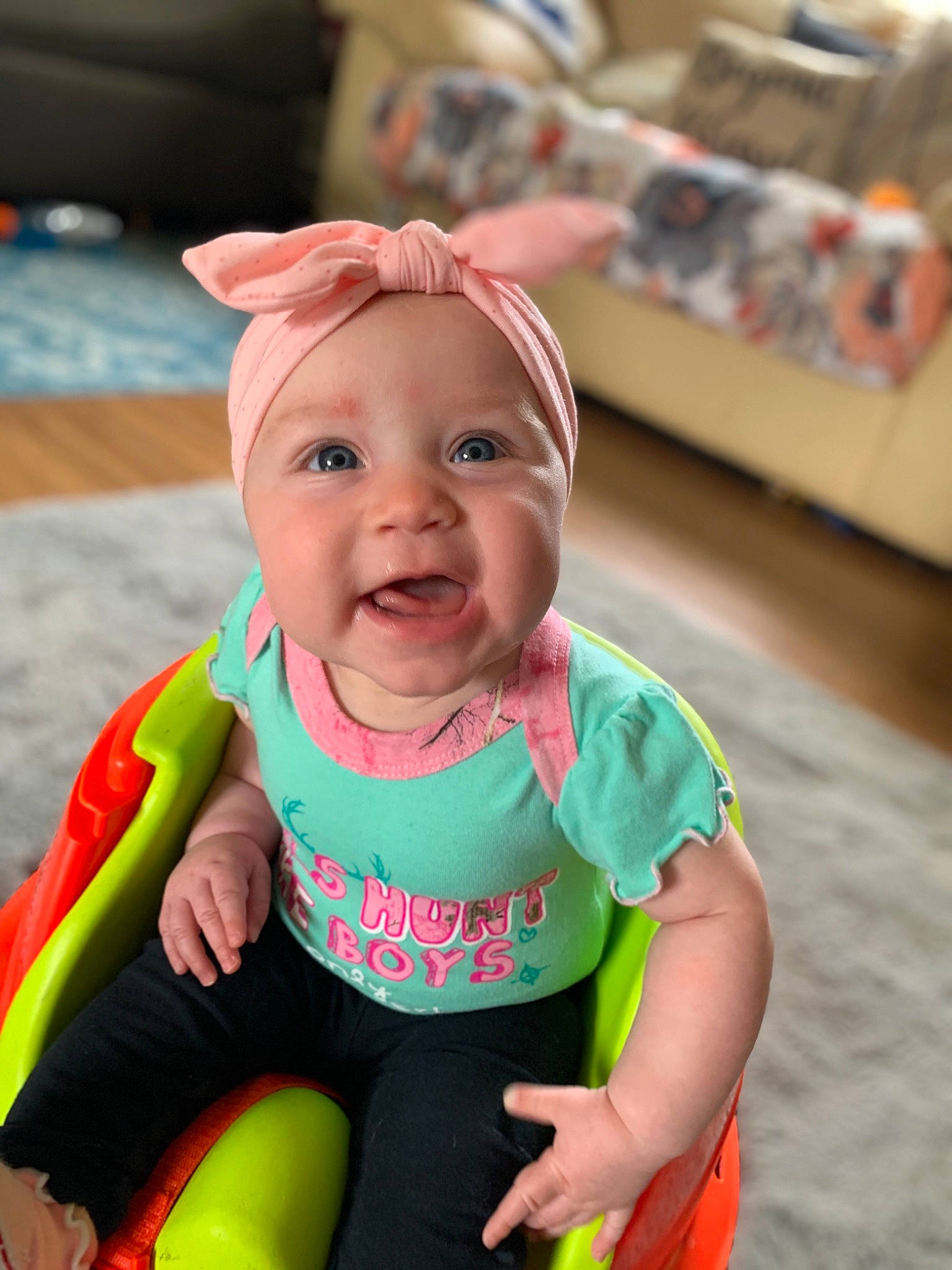 Ophelia is registered to the contest to win money with this photo: baby, baby_products, baby_toddler_clothing, cap, cheek, child, costume, eye, fashion_accessory, fun, happy, headwear, leisure, magenta, person, pink, recreation, skin, sleeve, smile