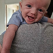 Lucas joined the competition — help win amazing prizes! arm, baby, blue_clothing, candid, child, closeup, expression, face, grey_clothing, happy, head, holding, human, indoor, infant, person, portrait, shoulder, skin, smiling