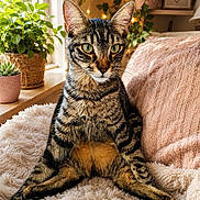 Lucky participe au concours pour gagner de l'argent avec cette photo : cat, tabby, green_eyes, fluffy_blanket, indoor, plants, window, fairy_lights, cozy, furniture, couch, relaxed, pets, fur, whiskers, ears, home_decor, natural_light, portrait, animal