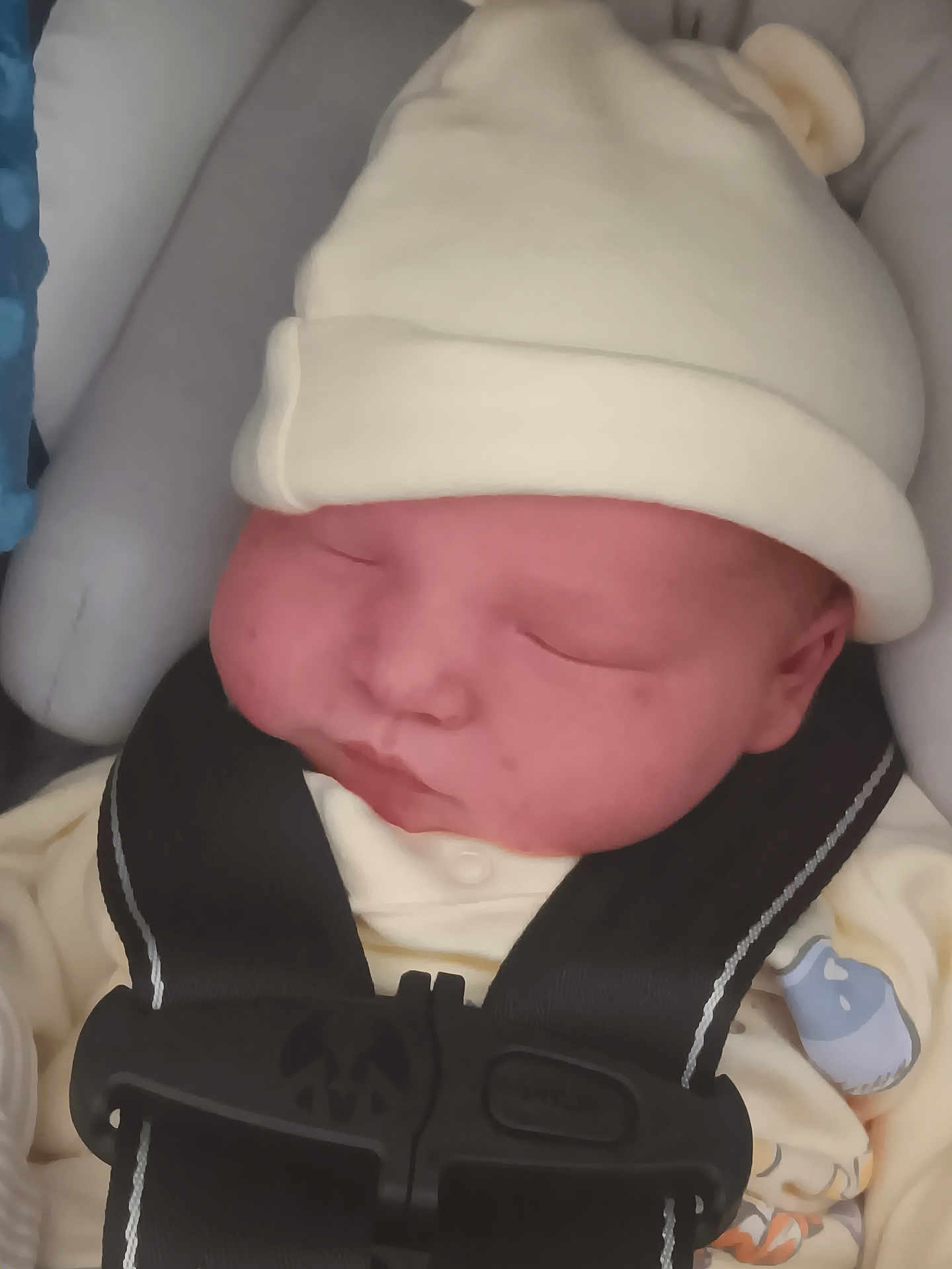 Jordan joined the competition — help win amazing prizes! baby, sleeping, hat, car_seat, child, infant, straps, clothing, peaceful, cute, face, headwear, child_seat, closeup, young, resting, indoors, soft, portrait, newborn