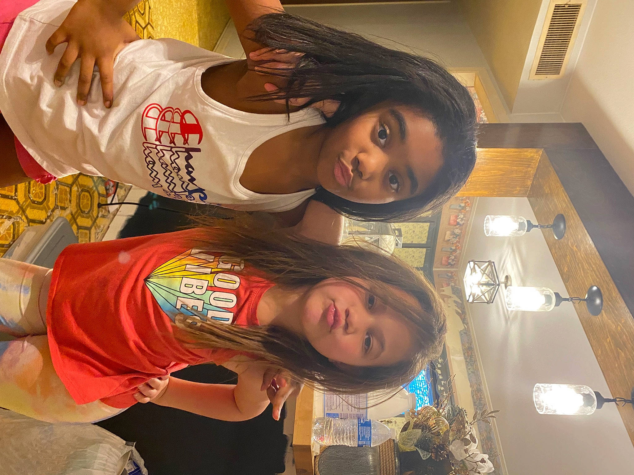 Monica is registered to the contest to win money with this photo: black_hair, cool, flesh, fun, happy, human_leg, leisure, long_hair, mouth, person, photograph, selfie, skin, t_shirt, textile, thigh, visual_arts