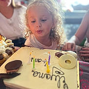 Elyana participe au concours pour gagner de l'argent avec cette photo : child, birthday_cake, candles, blowing, curly_hair, celebration, party, adult, smile, cream, dessert, table, indoor, food, happy, family, person, people, cake, closeup