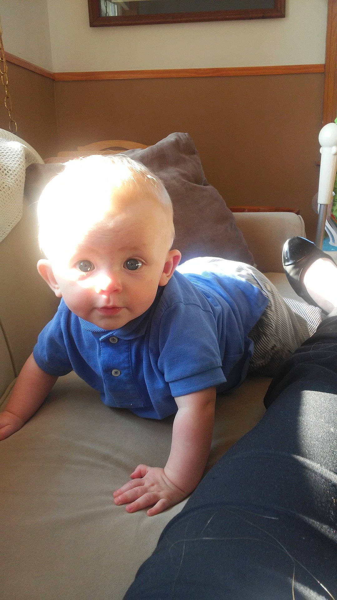 Ellis joined the competition — help win amazing prizes! arm, blue, cheek, child, day, eye, hair, hairstyle, hand, head, human_hair_color, infant, leg, mouth, nose, person, sitting, skin, standing, textile