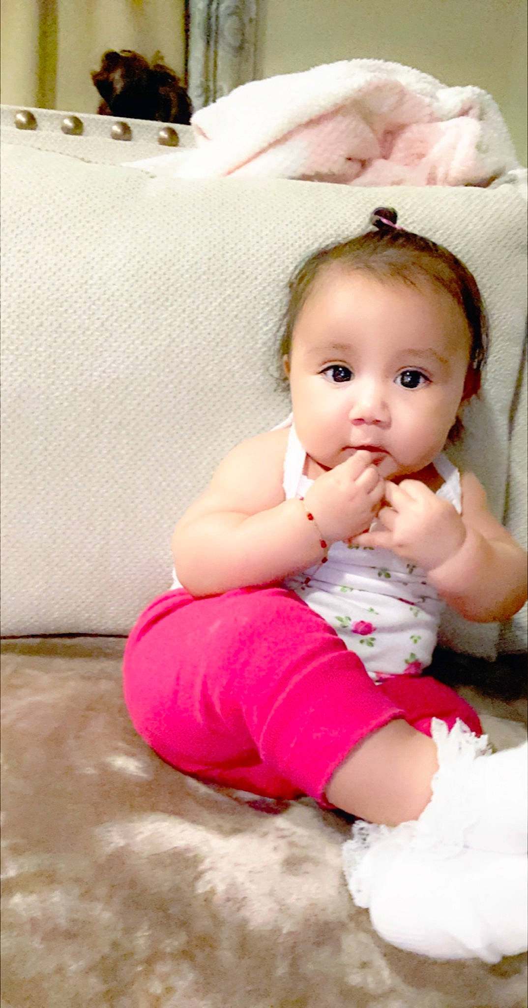 Lexi joined the competition — help win amazing prizes! baby, baby_toddler_clothing, beauty, cheek, child, eye, lip, mouth, nose, person, pink, sitting, skin, toddler