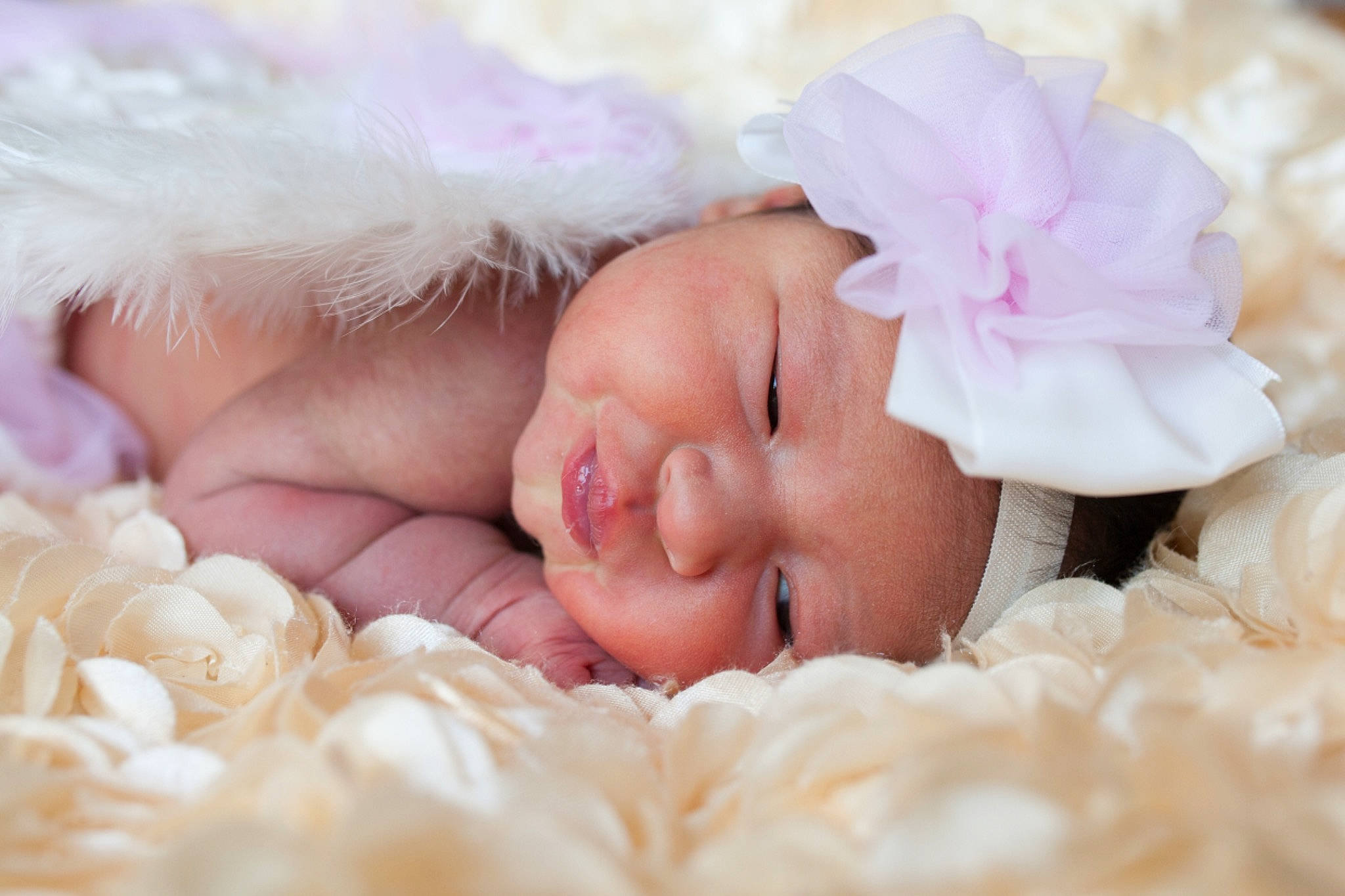 Genesis Maria is registered to the contest to win money with this photo: baby, beauty, cheek, child, close_up, eye, face, hair_accessory, head, headband, headgear, headpiece, headwear, lip, nose, person, photograph, photography, pink, skin