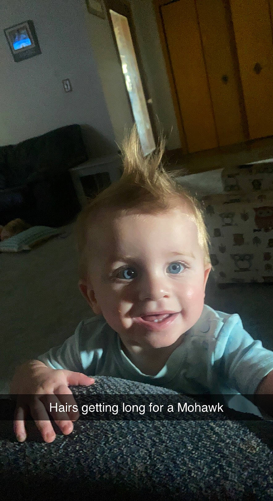 Donald joined the competition — help win amazing prizes! baby, baby_toddler_clothing, cheek, child, ear, face, flash_photography, flooring, happy, head, iris, joy, mouth, nose, person, photo_caption, room, skin, smile, t_shirt