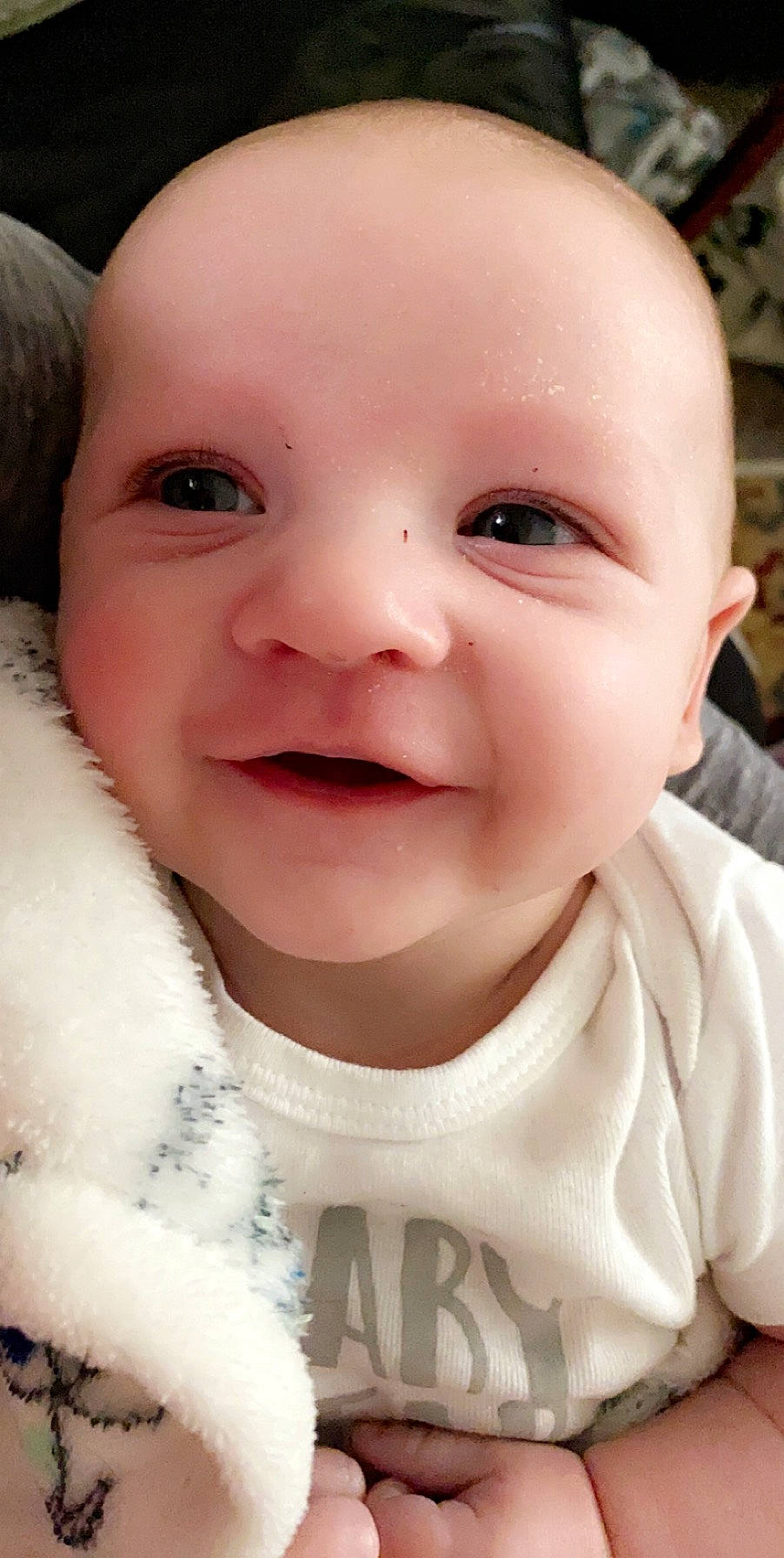 Dayton is registered to the contest to win money with this photo: baby, baby_laughing, baby_making_funny_faces, cheek, child, chin, close_up, ear, eye, eyebrow, face, facial_expression, forehead, head, lip, mouth, nose, person, skin, smile