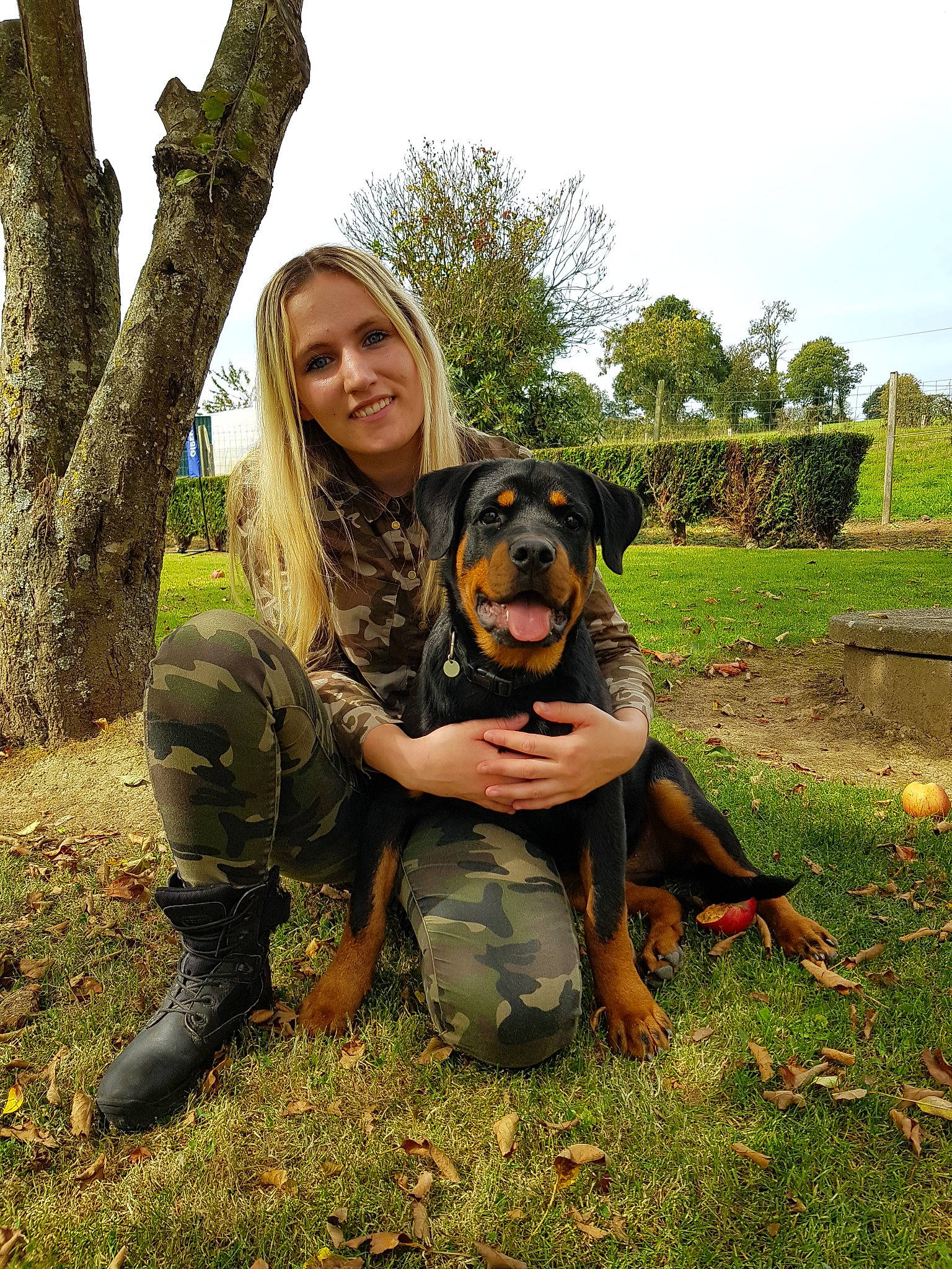Maya a rejoint le concours — aidez-le/la à gagner de superbes lots ! carnivoran, dog, dog_breed, dog_like_mammal, grass, guard_dog, joy, mammal, person, rottweiler, tree, vertebrate