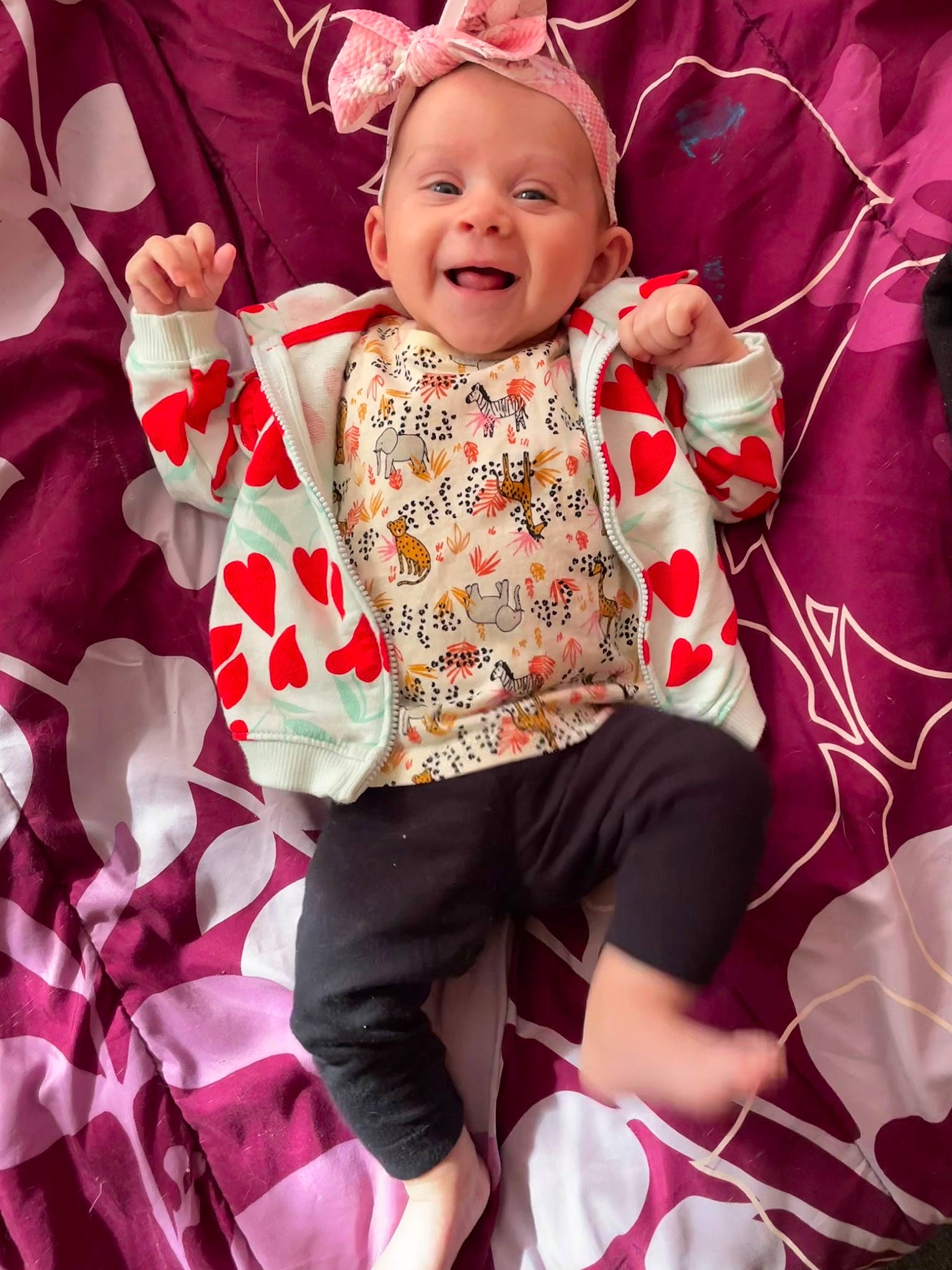 Dorothy joined the competition — help win amazing prizes! baby, baby_laughing, baby_toddler_clothing, child, event, fun, happy, human_body, joy, magenta, pattern, person, pink, purple, red, shorts, sleeve, smile, t_shirt, textile
