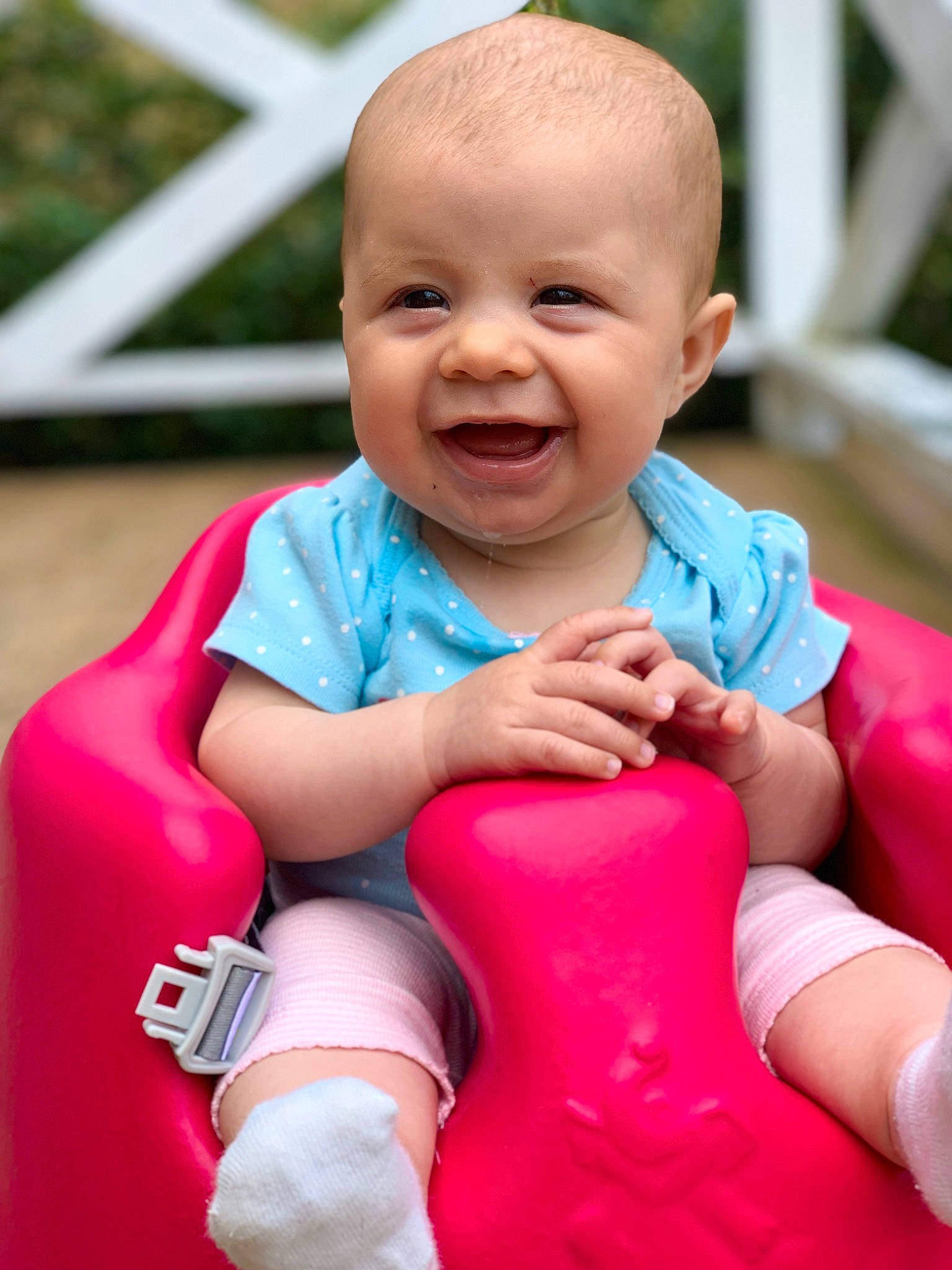 Emmy joined the competition — help win amazing prizes! arm, baby, baby_toddler_clothing, cheek, child, face, facial_expression, finger, fun, gesture, hand, happy, leisure, nose, person, pink, skin, sleeve, smile, standing