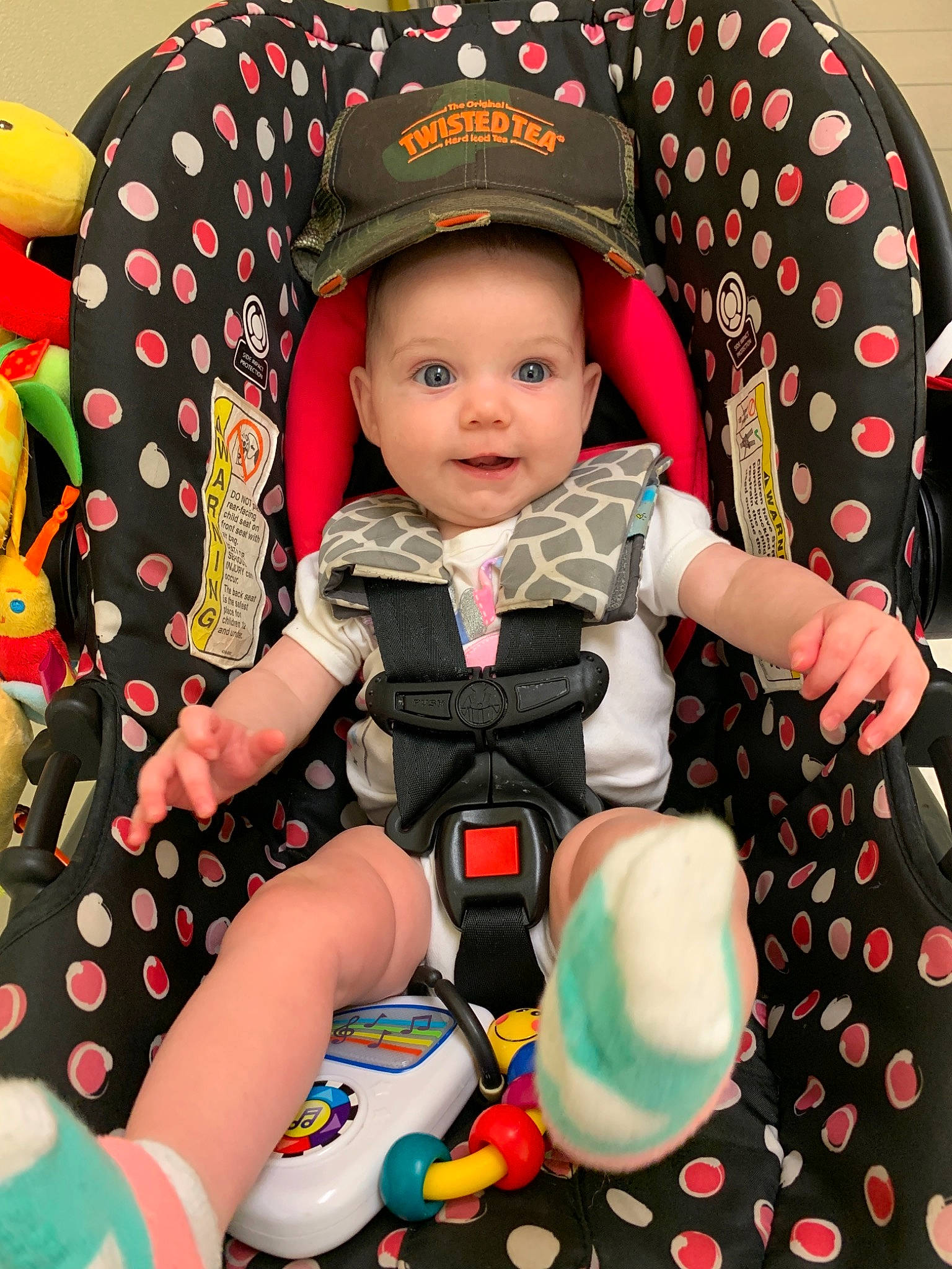 Aleeya joined the competition — help win amazing prizes! baby, baby_carriage, baby_in_car_seat, baby_products, baby_toddler_clothing, car_seat, child, design, pattern, person, play, polka_dot, product, toddler, toy