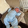 Giorgio is registered to the contest to win money with this photo: baby, sleeping, blue_outfit, knitted_clothing, couch, cushion, blanket, indoor, infant, soft_texture, wicker_chair, wood_floor, cozy, peaceful, small_person, headwear, relaxed, home_interior, child, portrait