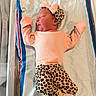 baby, baby_clothes, bassinet, blanket, child, cozy, cute, headband, hospital, indoors, infant, leopard_print, newborn, peaceful, pink_clothing, portrait, resting, sleeping, small, soft