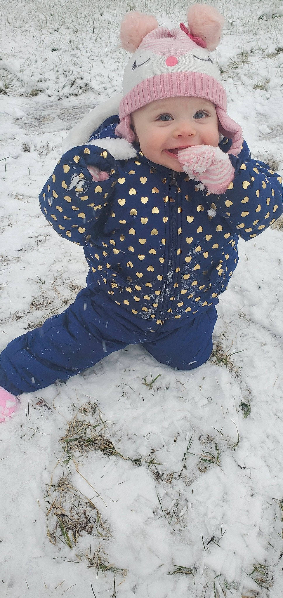 Brinley joined the competition — help win amazing prizes! baby, child, freezing, fun, joy, outerwear, pattern, person, play, playing_in_the_snow, smile, snow, toddler, winter, wool